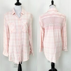 Tokyo Darling Top Size M Shabby Chic Distressed Boho Cowgirl Pink Plaid Lace